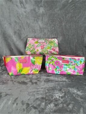 Lilly Pulitzer for Estee Lauder Pink Makeup Cosmetics Travel Case Bag Set Of 3